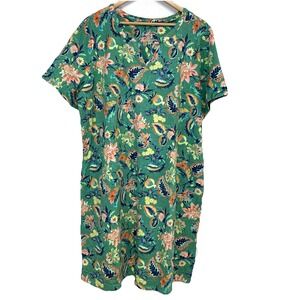 D Co Active Dress Green Floral XL Pockets Stretch Knee Length Leisure Tropical